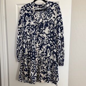 Zara boho Navy and White Patterned Dress